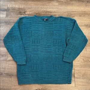 Vintage Icelandic Collection 1980’s Teal Oversized 100% Cotton Sweater Size M